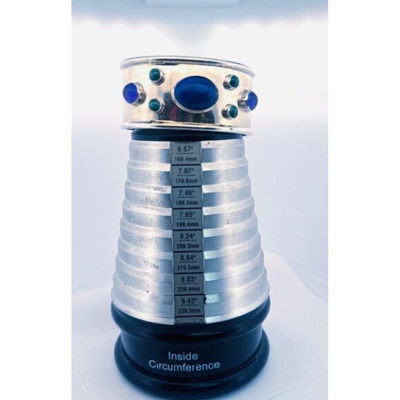 Vintage Estate Sterling Silver 925 Wide Cuff Bracelet w/ Lapis & Malachite 41g - Picture 6 of 13